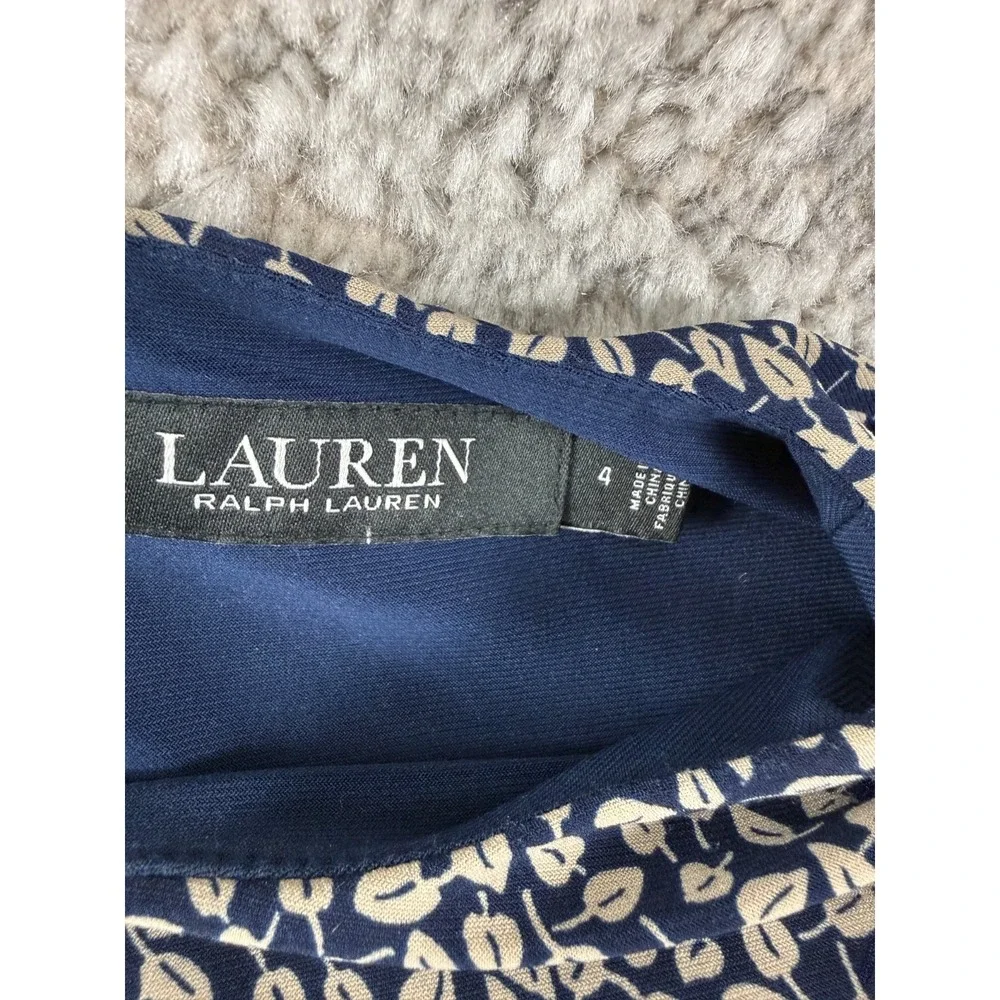 Ralph Lauren Size 4 Black Label Floral Tropical Knee Length Sheath Navy Gray Zip